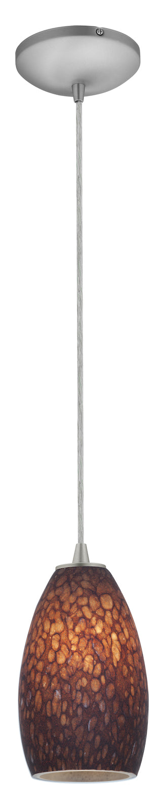 One Light Brushed SteelÊBrown StoneÊ Glass Down Pendant by Access