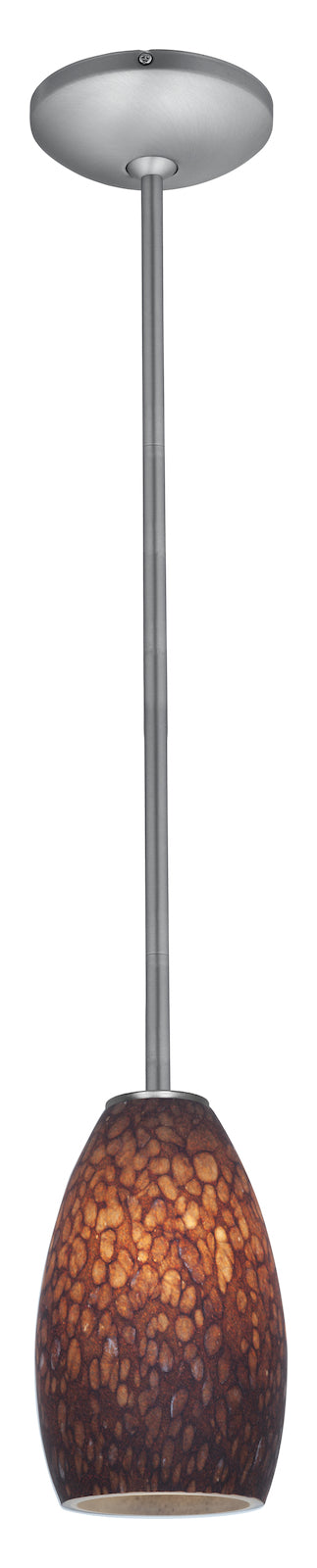 One Light Brushed SteelÊBrown StoneÊ Glass Down Pendant by Access