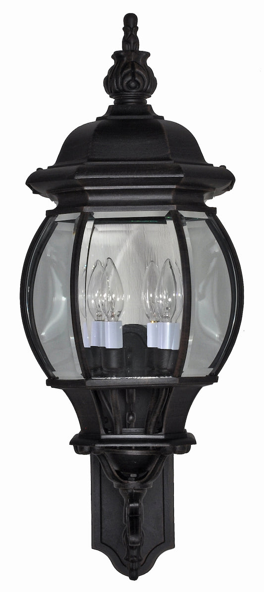 Four Light Black Clear Glass Wall Lantern