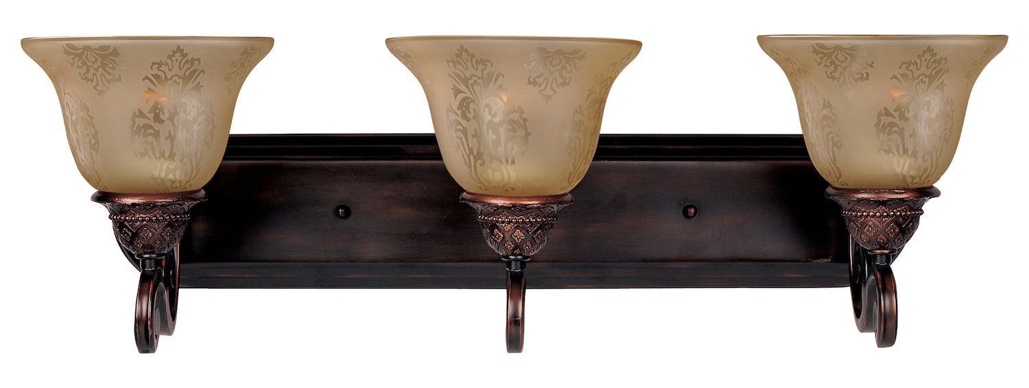 Three Light Oil Rubbed Bronze Screen Amber Glass Vanity by Maxim