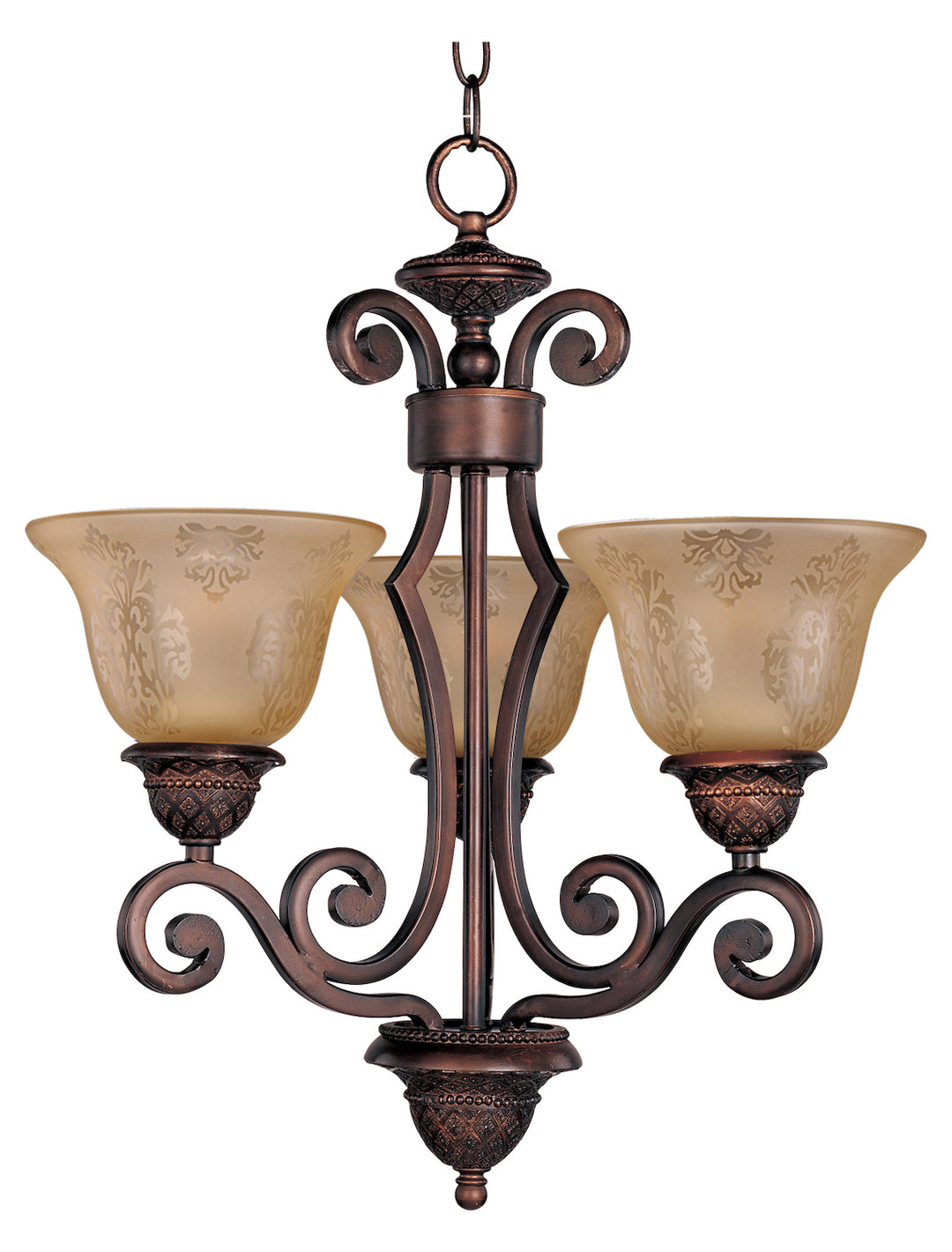 Three Light Oil Rubbed Bronze Screen Amber Glass Up Mini Chandelier by Maxim