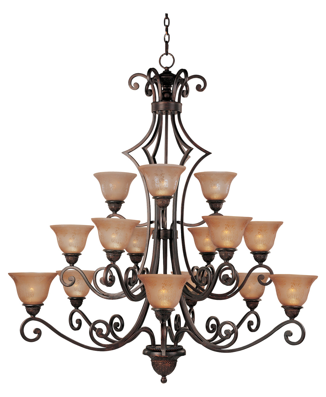 Fifteen Light Oil Rubbed Bronze Screen Amber Glass Up Chandelier by Maxim