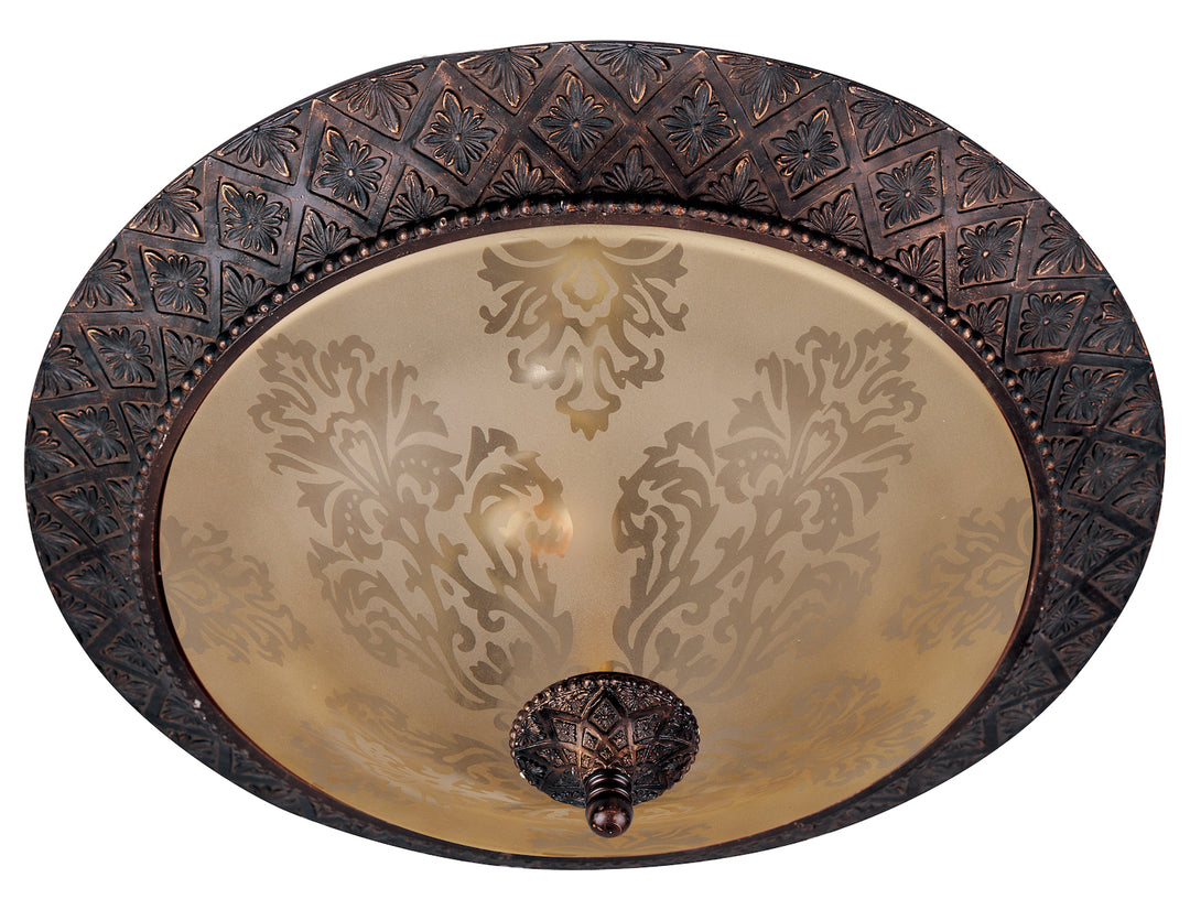 Two Light Oil Rubbed Bronze Screen Amber Glass Bowl Flush Mount by Maxim