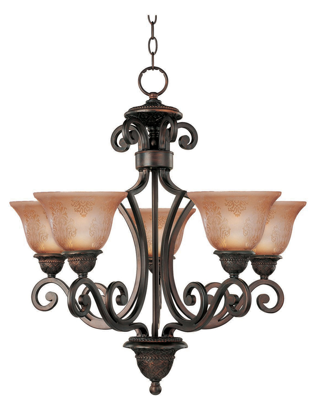 Five Light Oil Rubbed Bronze Screen Amber Glass Up Chandelier by Maxim