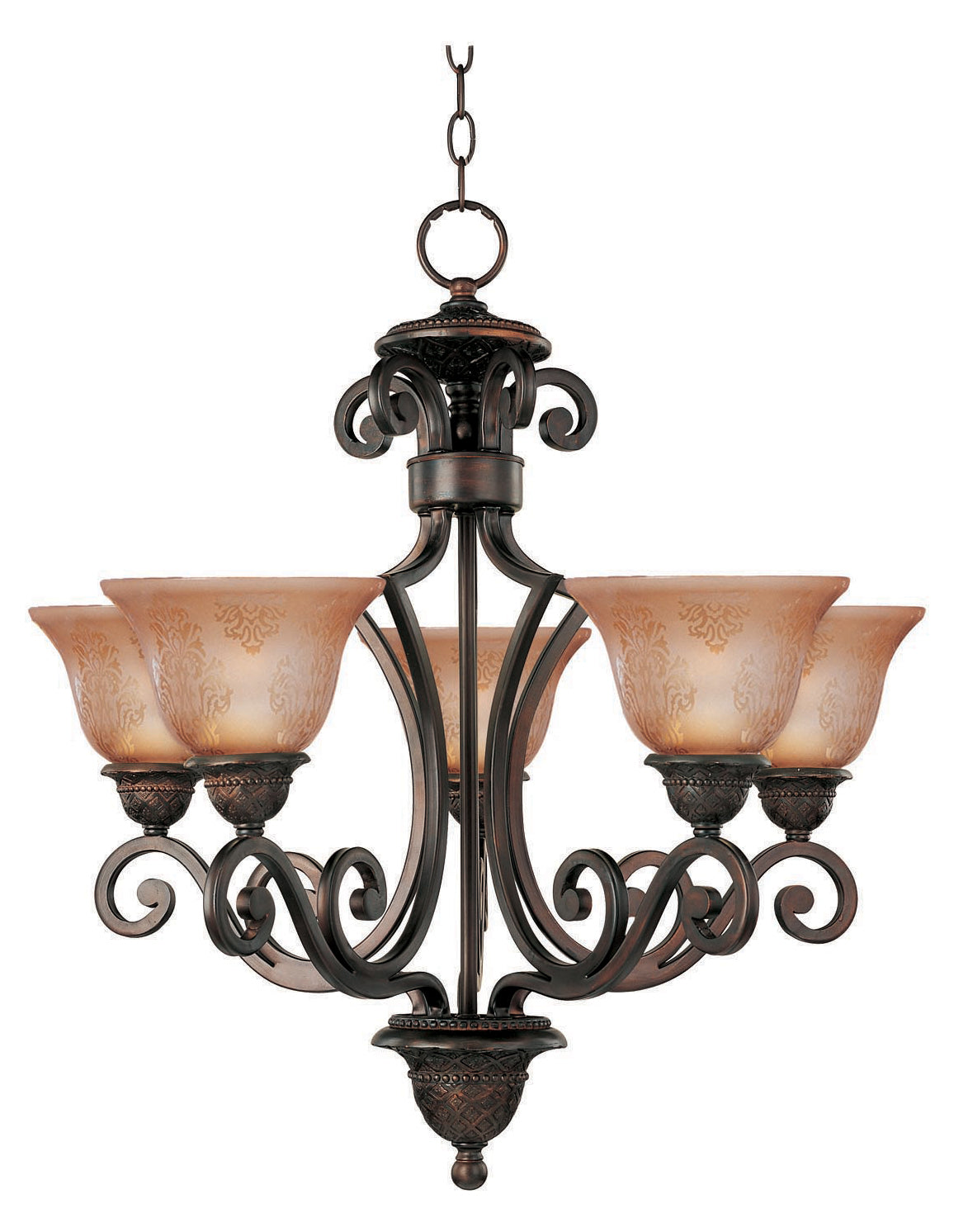 Five Light Oil Rubbed Bronze Screen Amber Glass Up Chandelier by Maxim