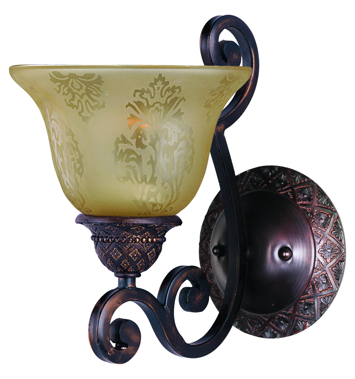 One Light Oil Rubbed Bronze Screen Amber Glass Wall Light by Maxim