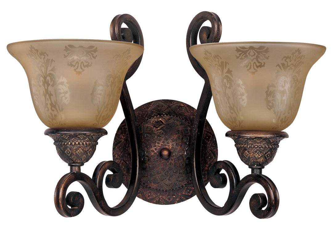 Two Light Oil Rubbed Bronze Screen Amber Glass Wall Light by Maxim