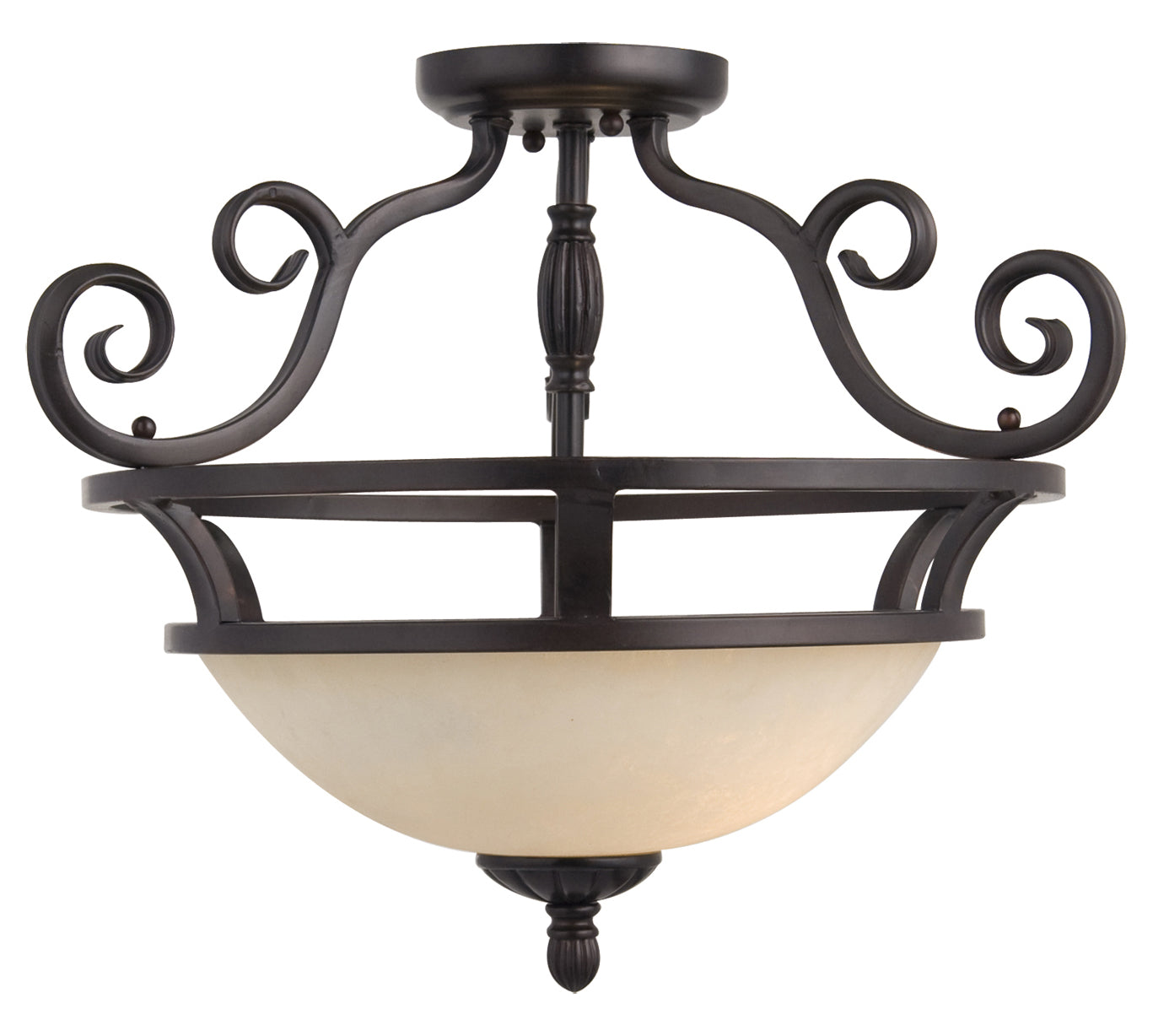 Two Light Oil Rubbed Bronze Frosted Ivory Glass Bowl Semi-Flush Mount by Maxim
