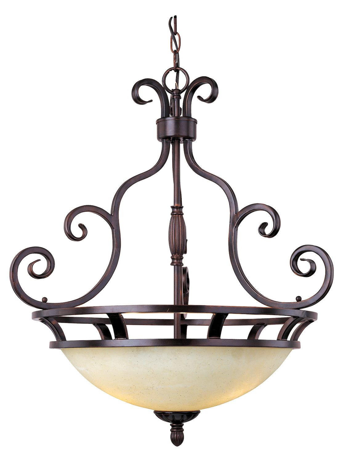Three Light Oil Rubbed Bronze Frosted Ivory Glass Up Pendant by Maxim