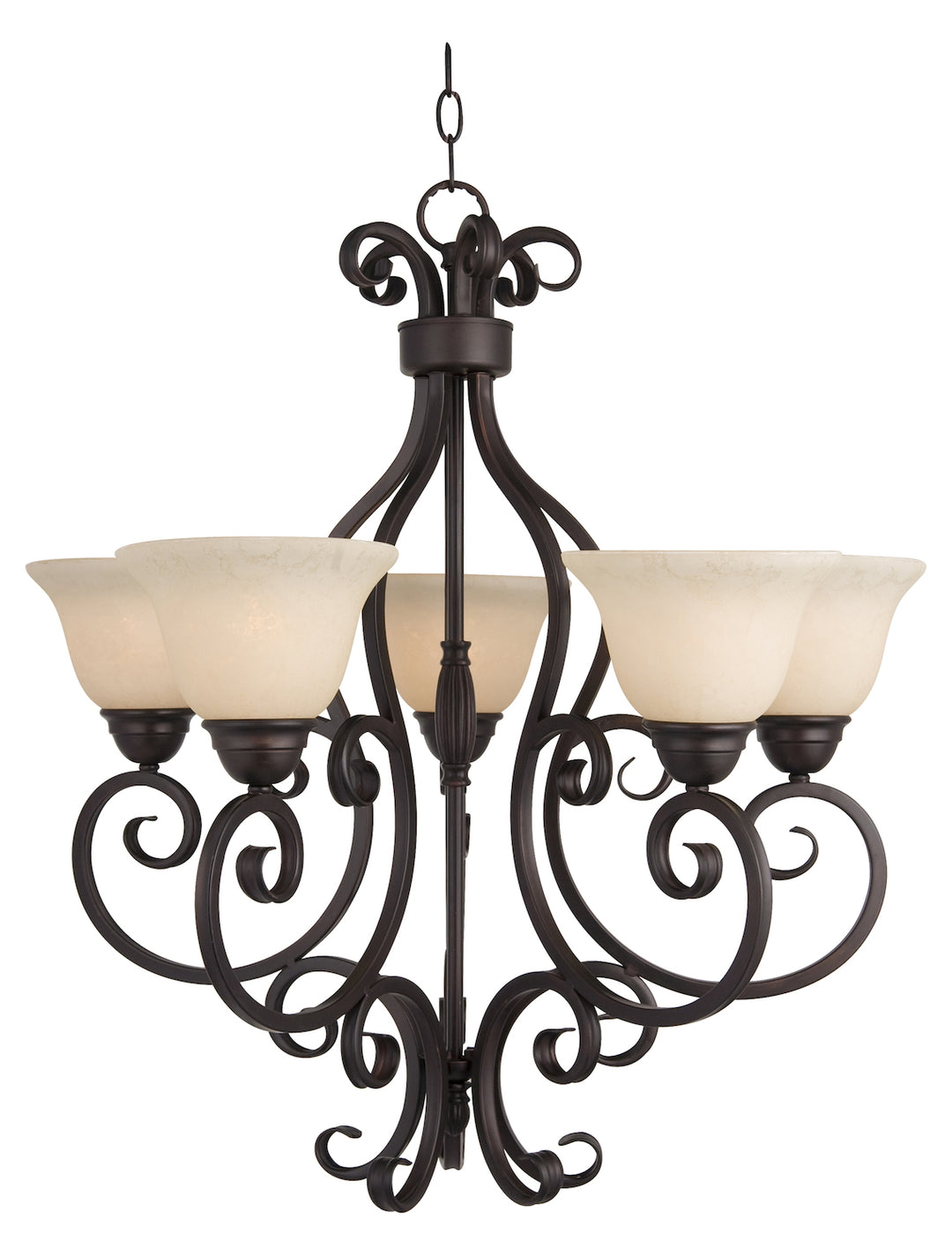 Five Light Oil Rubbed Bronze Frosted Ivory Glass Up Chandelier by Maxim