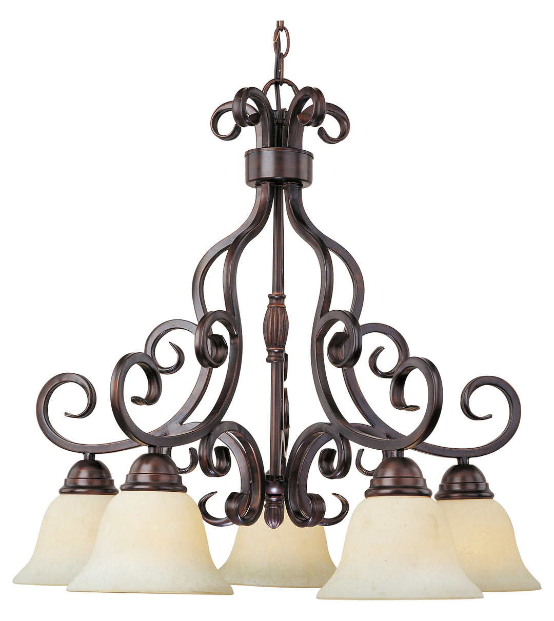 Five Light Oil Rubbed Bronze Frosted Ivory Glass Down Chandelier by Maxim