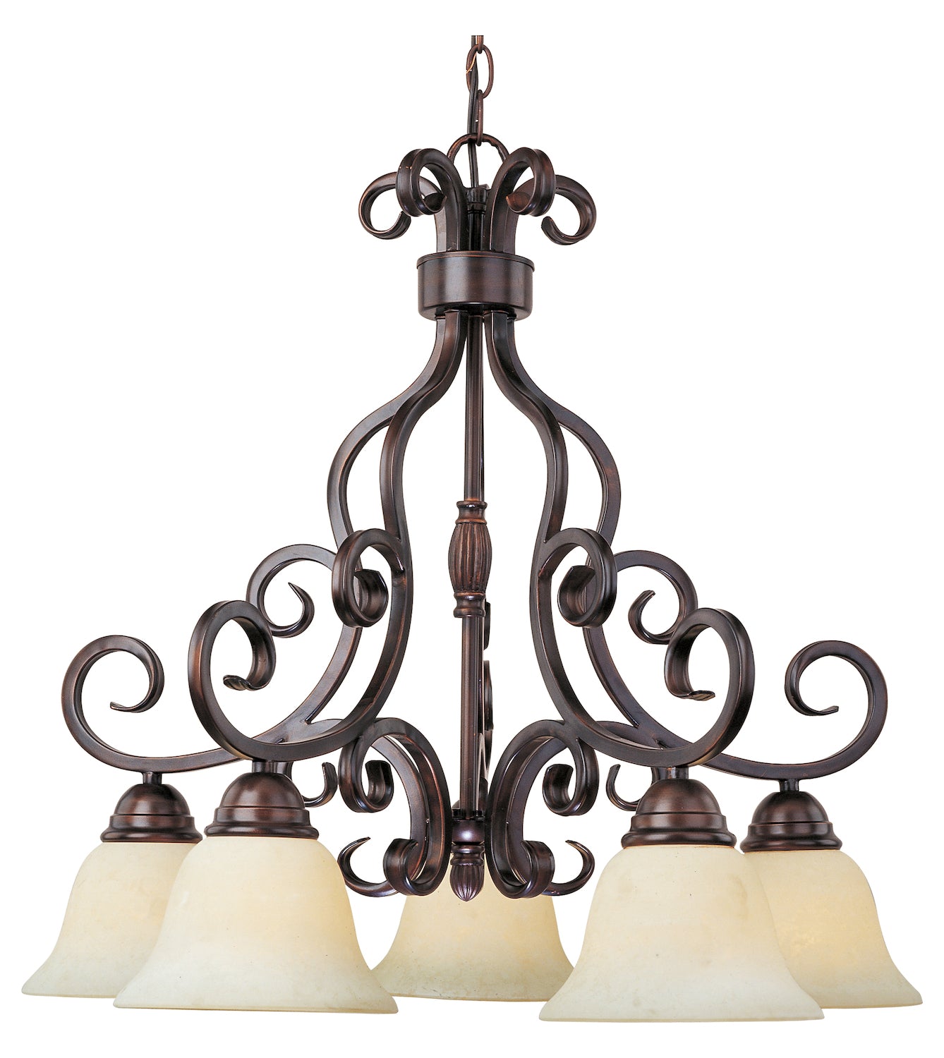 Five Light Oil Rubbed Bronze Frosted Ivory Glass Down Chandelier by Maxim