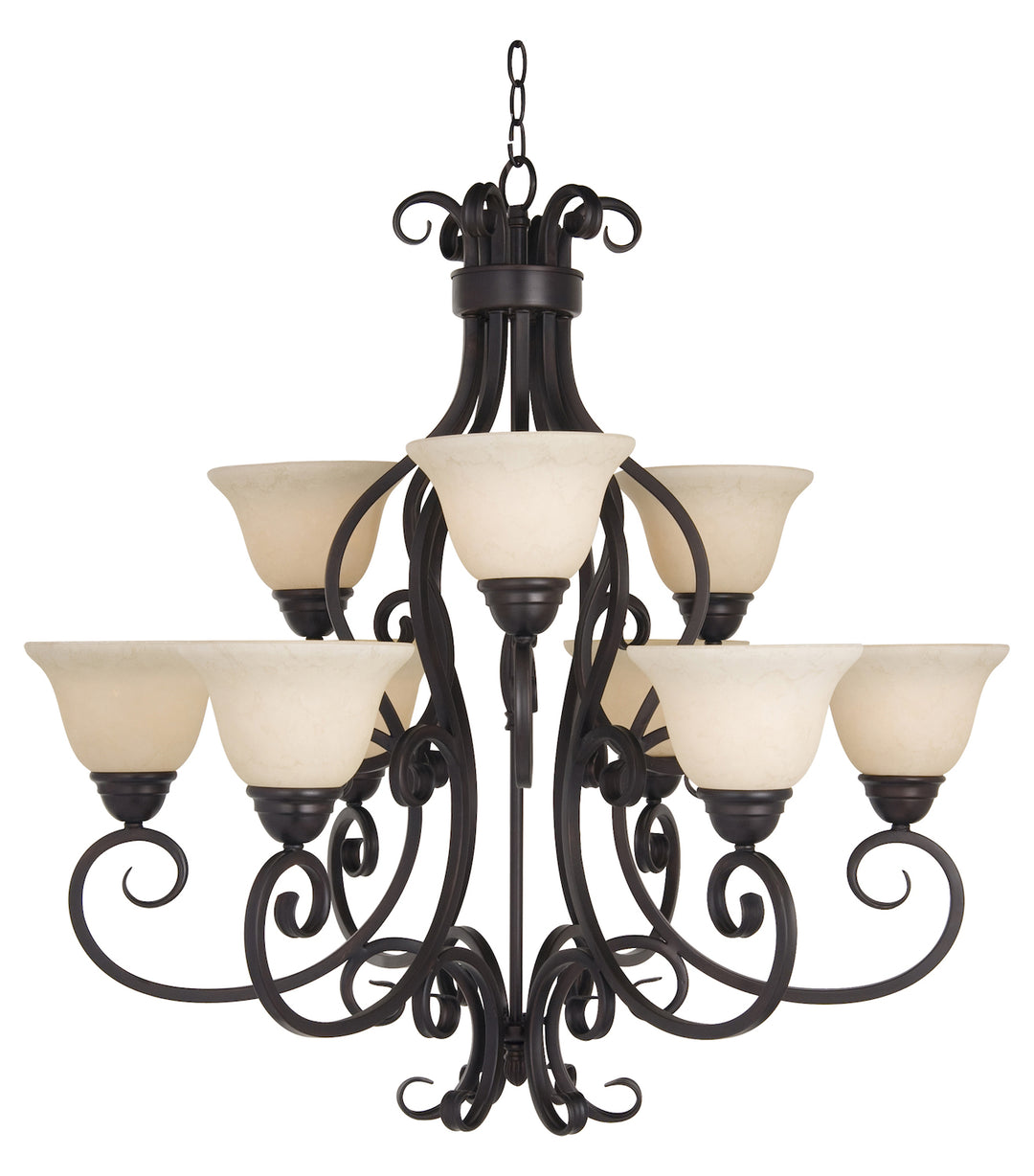 Nine Light Oil Rubbed Bronze Frosted Ivory Glass Up Chandelier by Maxim