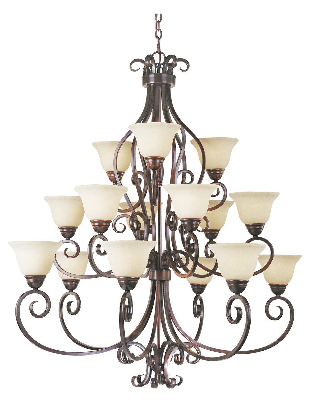 Fifteen Light Oil Rubbed Bronze Frosted Ivory Glass Up Chandelier by Maxim