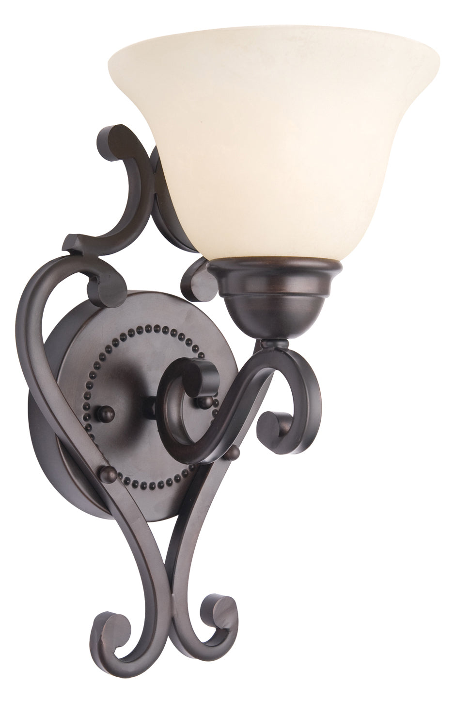 One Light Oil Rubbed Bronze Frosted Ivory Glass Wall Light by Maxim
