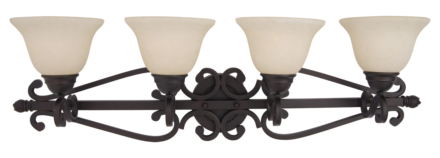 Four Light Oil Rubbed Bronze Frosted Ivory Glass Vanity by Maxim