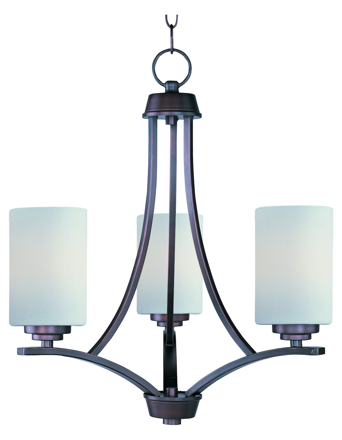 Three Light Oil Rubbed Bronze Satin White Glass Up Chandelier by Maxim