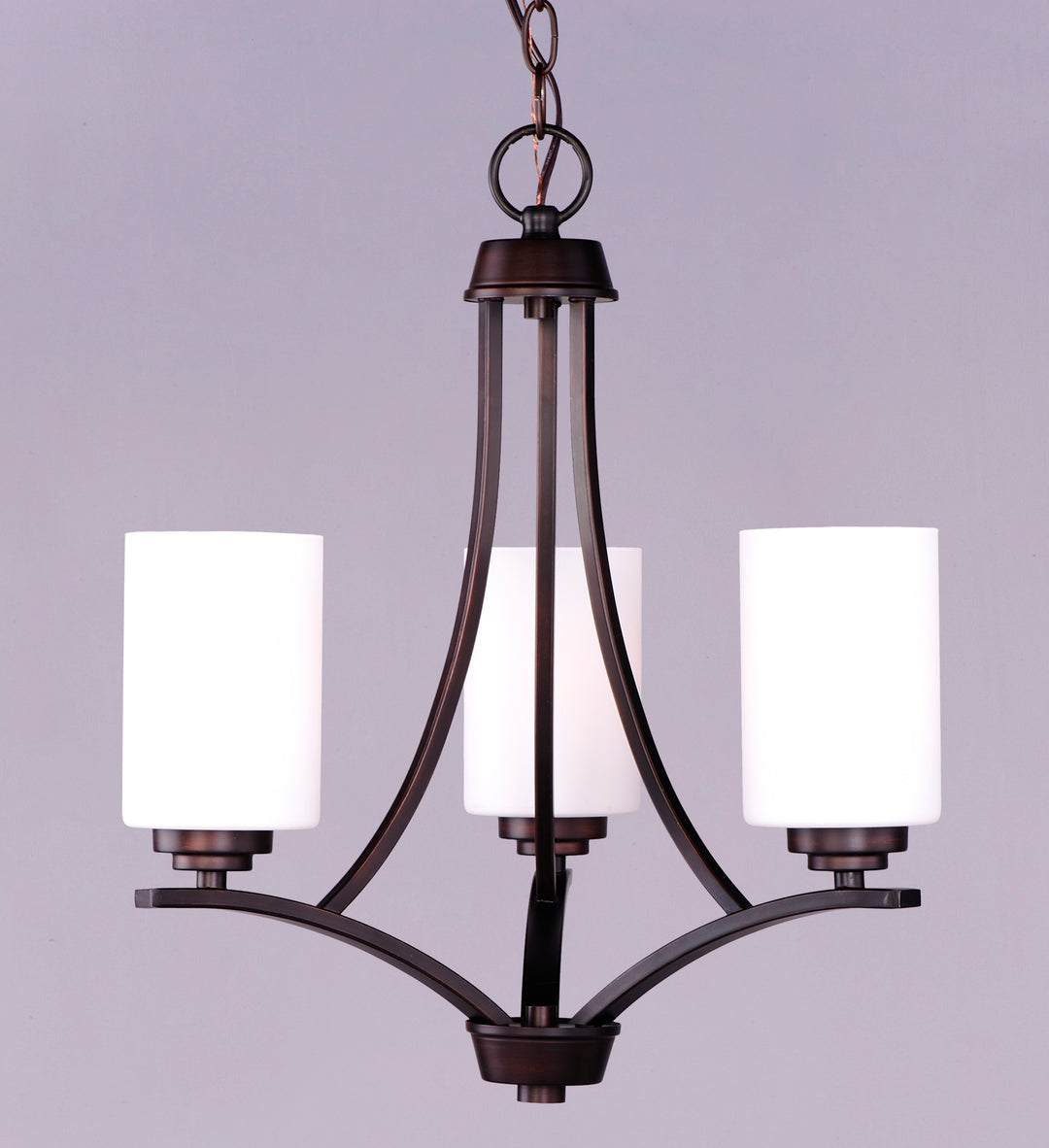 Three Light Oil Rubbed Bronze Satin White Glass Up Chandelier