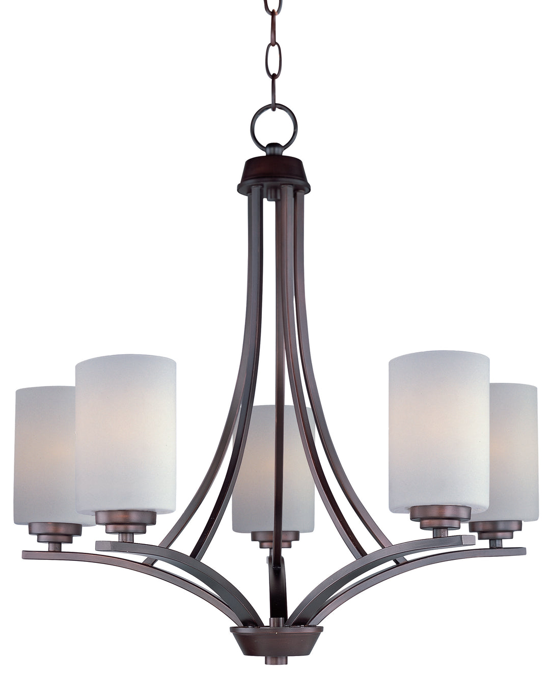 Five Light Oil Rubbed Bronze Satin White Glass Up Chandelier by Maxim