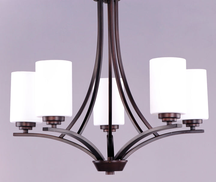 Five Light Oil Rubbed Bronze Satin White Glass Up Chandelier