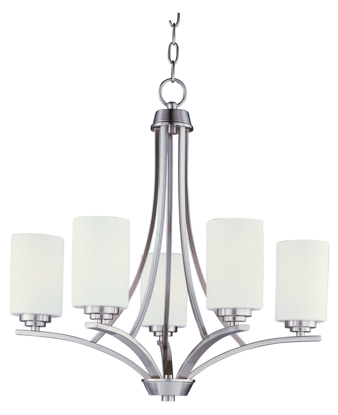 Five Light Satin Nickel Satin White Glass Up Chandelier by Maxim