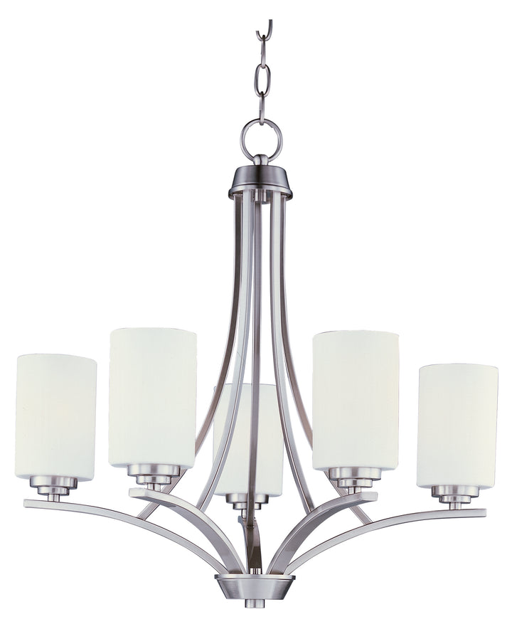 Five Light Satin Nickel Satin White Glass Up Chandelier by Maxim