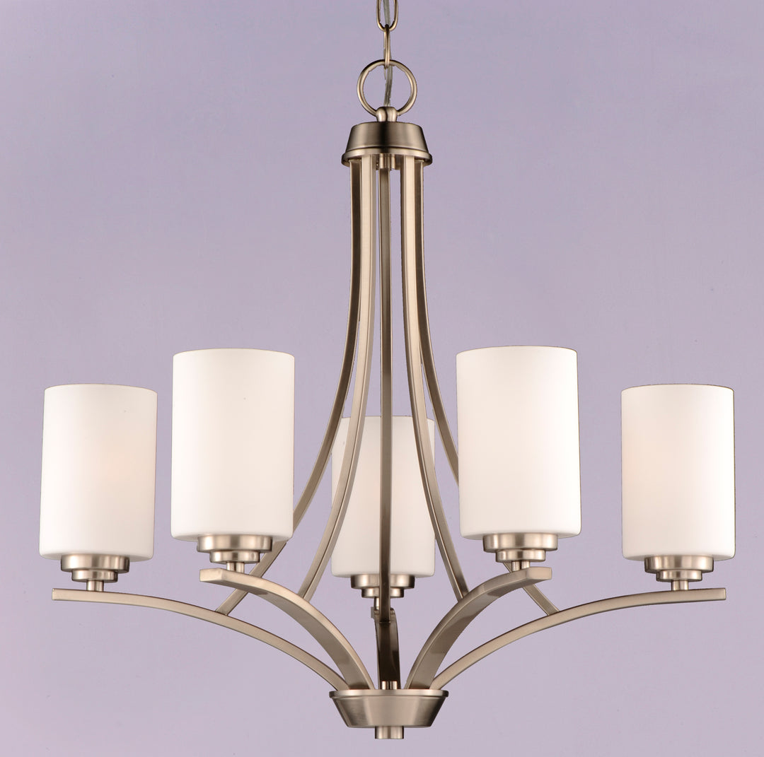 Five Light Satin Nickel Satin White Glass Up Chandelier