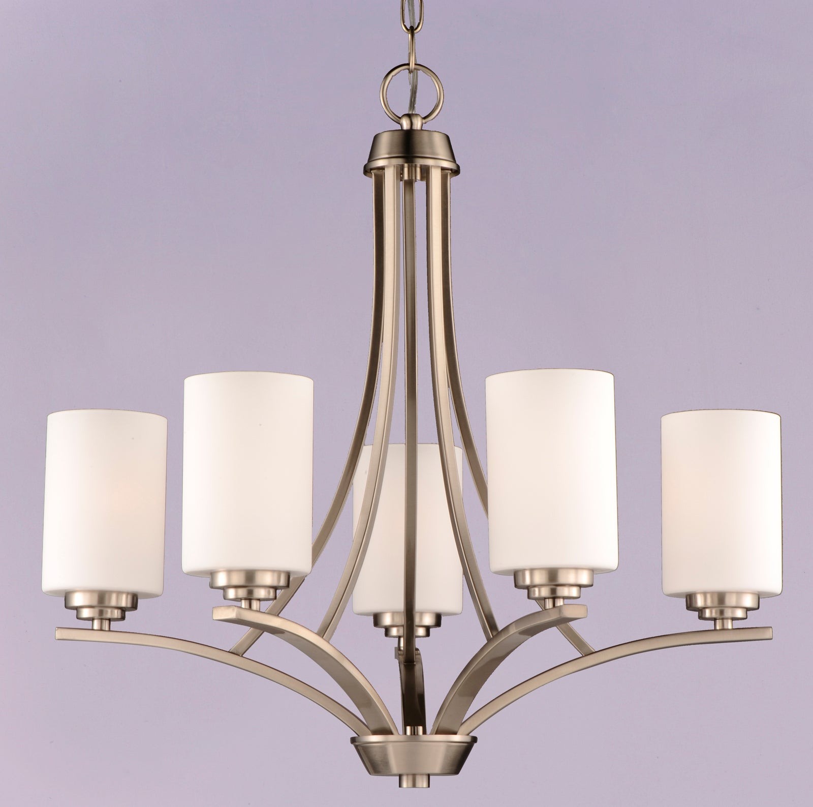 Five Light Satin Nickel Satin White Glass Up Chandelier