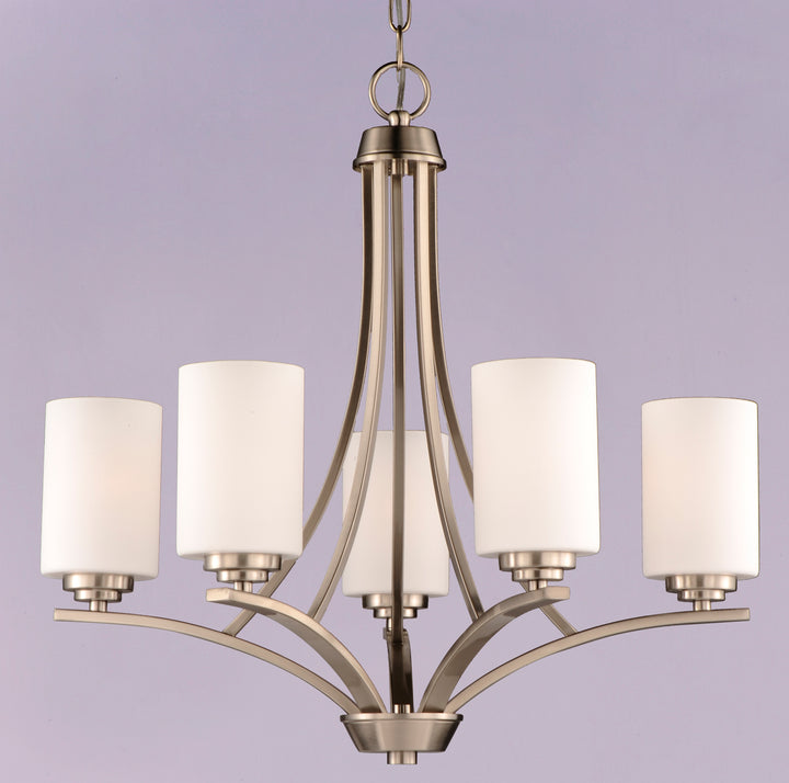 Five Light Satin Nickel Satin White Glass Up Chandelier