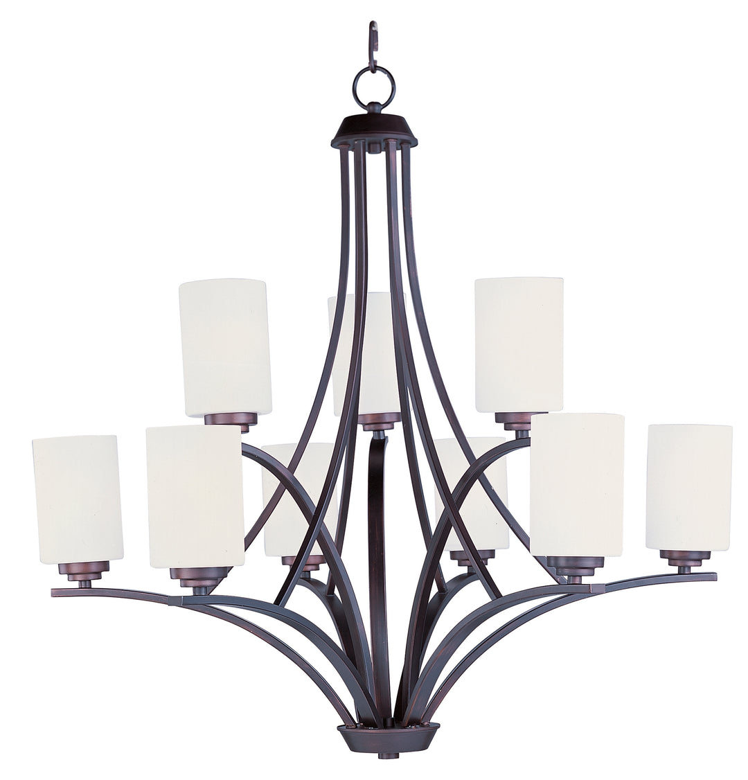Nine Light Oil Rubbed Bronze Satin White Glass Up Chandelier by Maxim