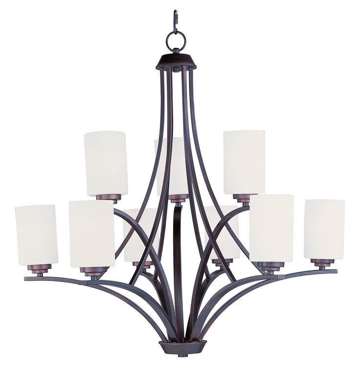 Nine Light Oil Rubbed Bronze Satin White Glass Up Chandelier by Maxim