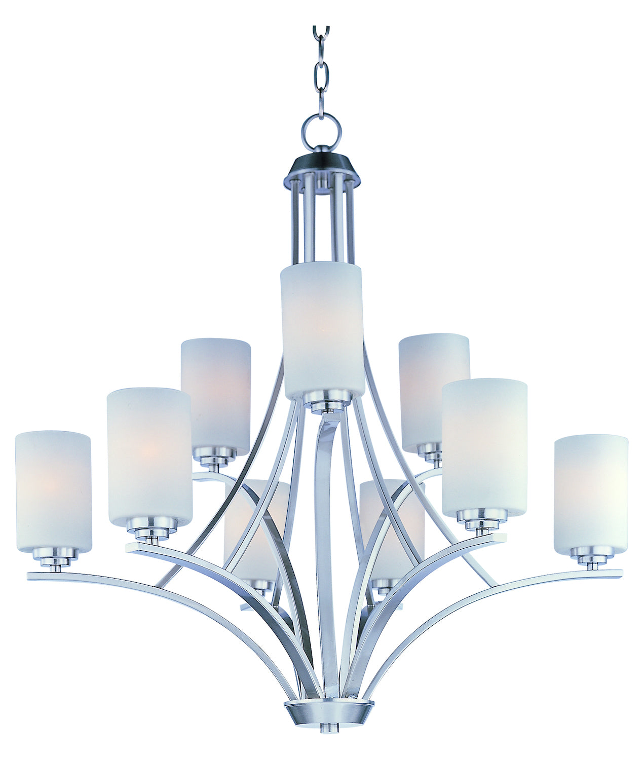 Nine Light Satin Nickel Satin White Glass Up Chandelier by Maxim