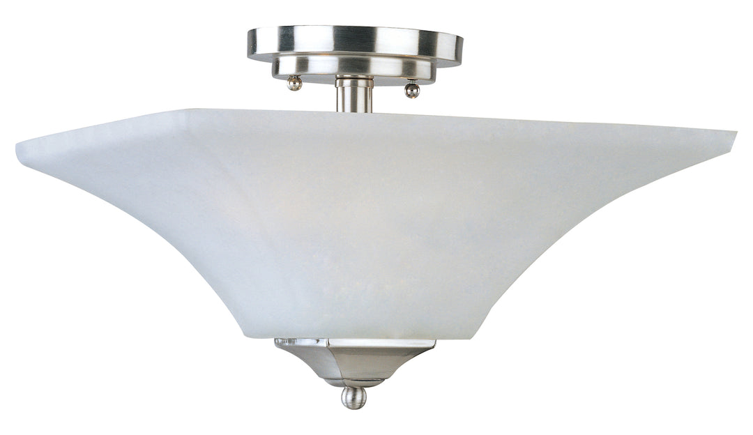 Two Light Satin Nickel Frosted Glass Bowl Semi-Flush Mount by Maxim