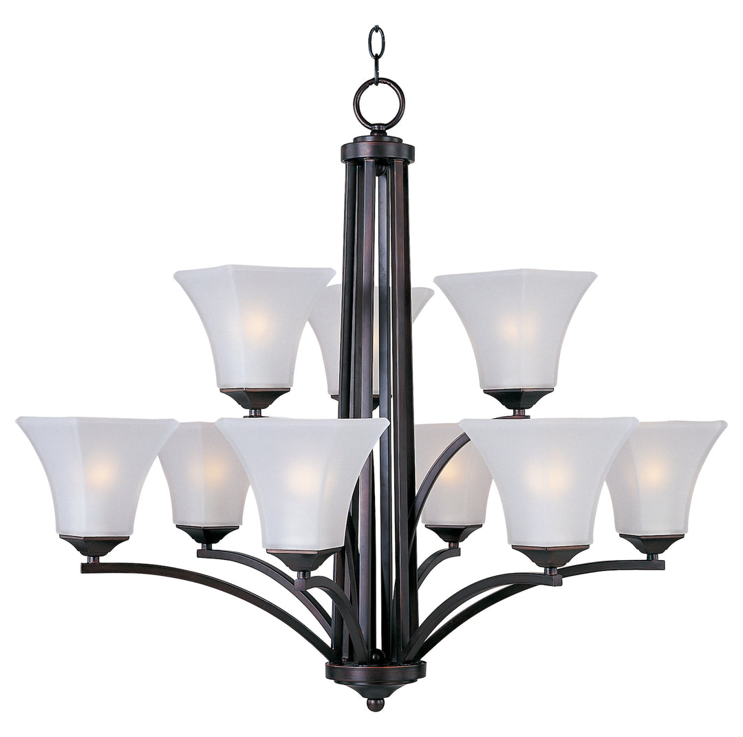 Nine Light Oil Rubbed Bronze Frosted Glass Up Chandelier by Maxim