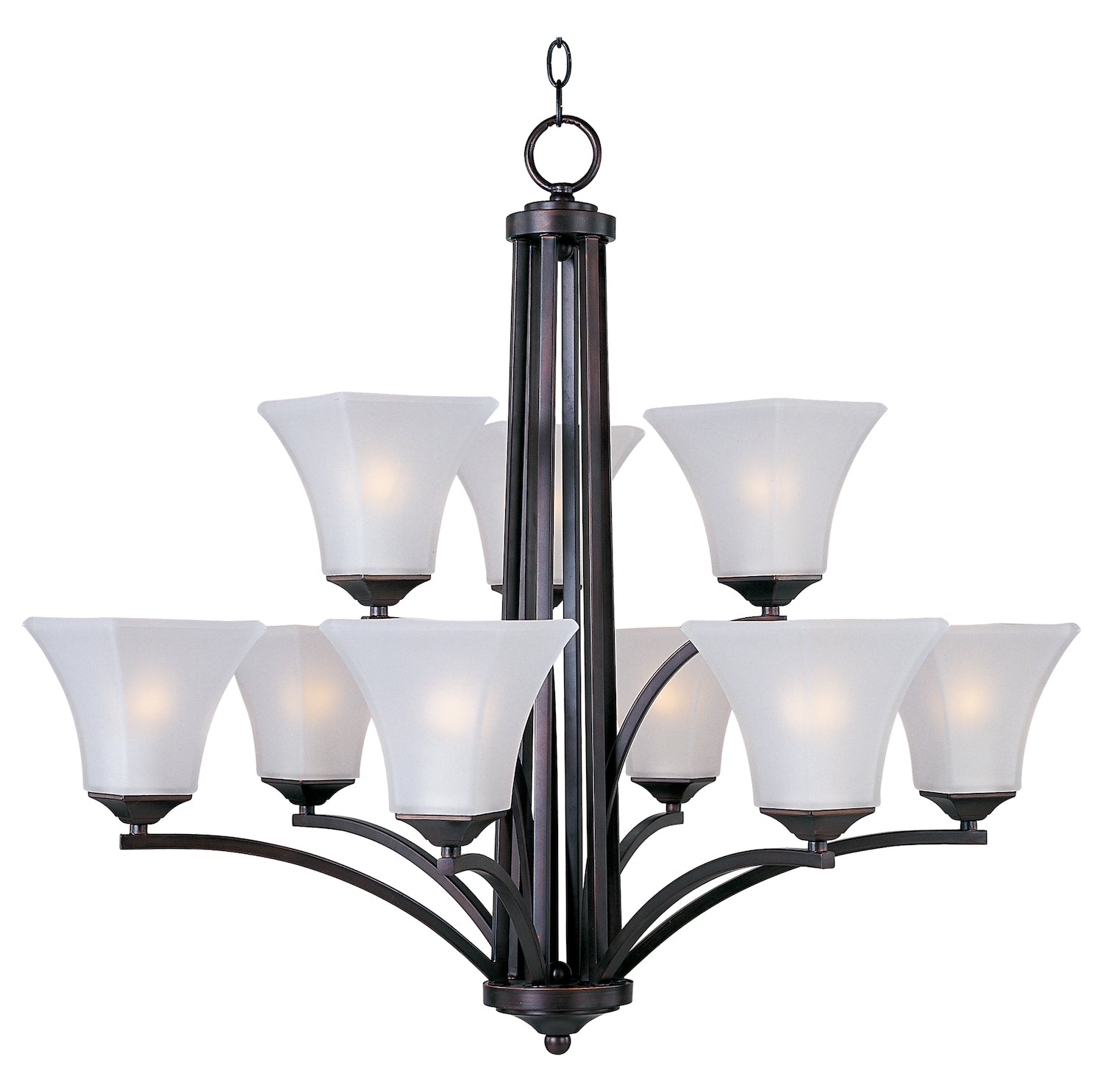 Nine Light Oil Rubbed Bronze Frosted Glass Up Chandelier by Maxim