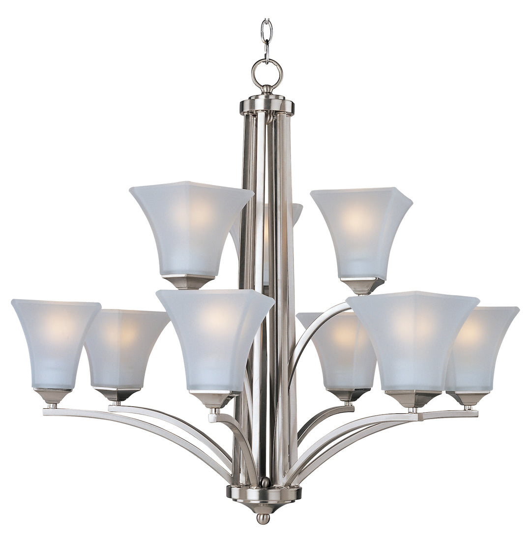 Nine Light Satin Nickel Frosted Glass Up Chandelier by Maxim