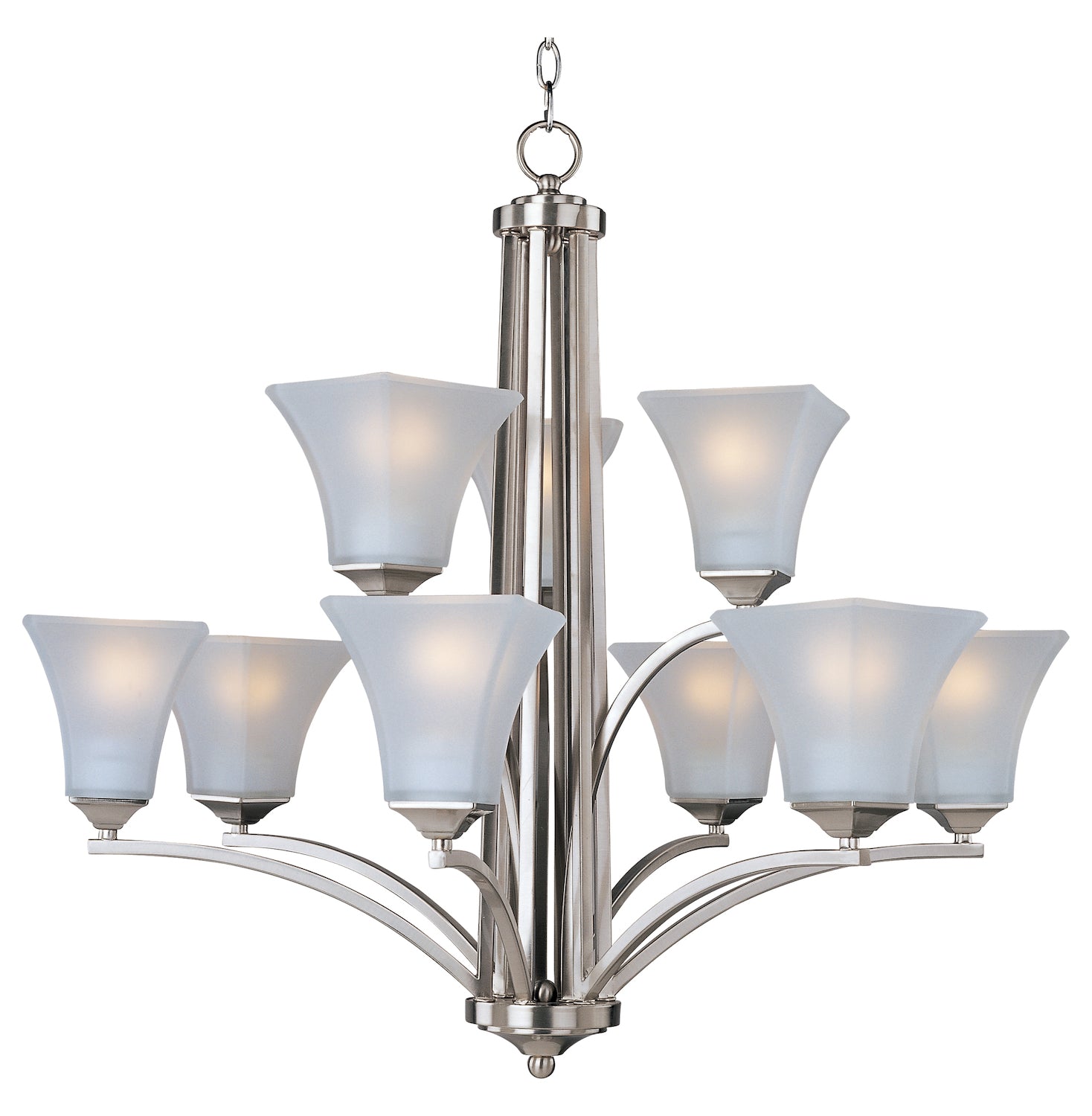 Nine Light Satin Nickel Frosted Glass Up Chandelier by Maxim