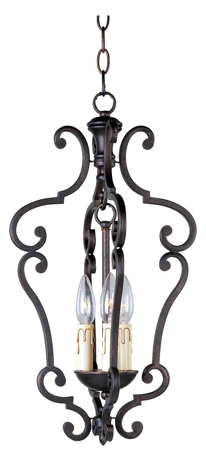 Three Light Colonial Umber Open Frame Foyer Hall Fixture by Maxim