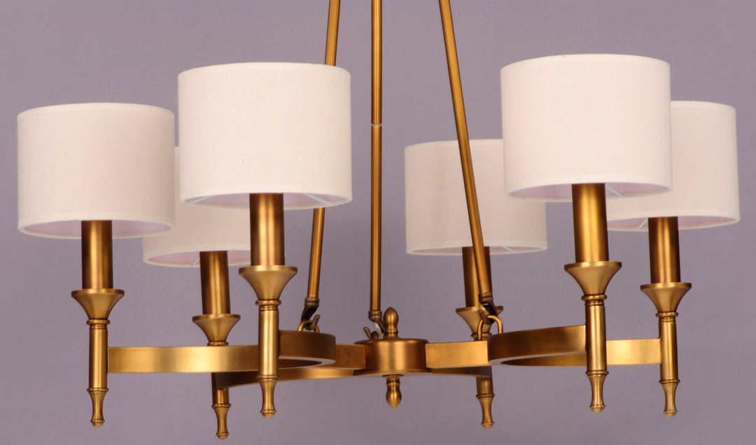 Six Light Natural Aged Brass Up Chandelier