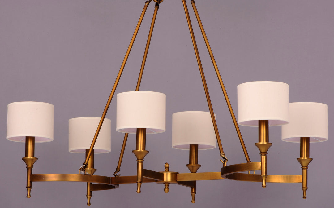 Six Light Natural Aged Brass Up Chandelier