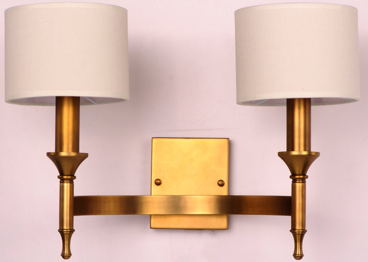 Two Light Natural Aged Brass Wall Light