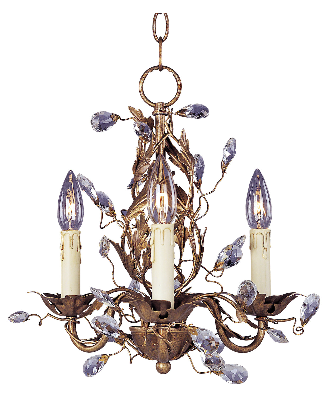 Three Light Etruscan Gold Up Mini Chandelier by Maxim
