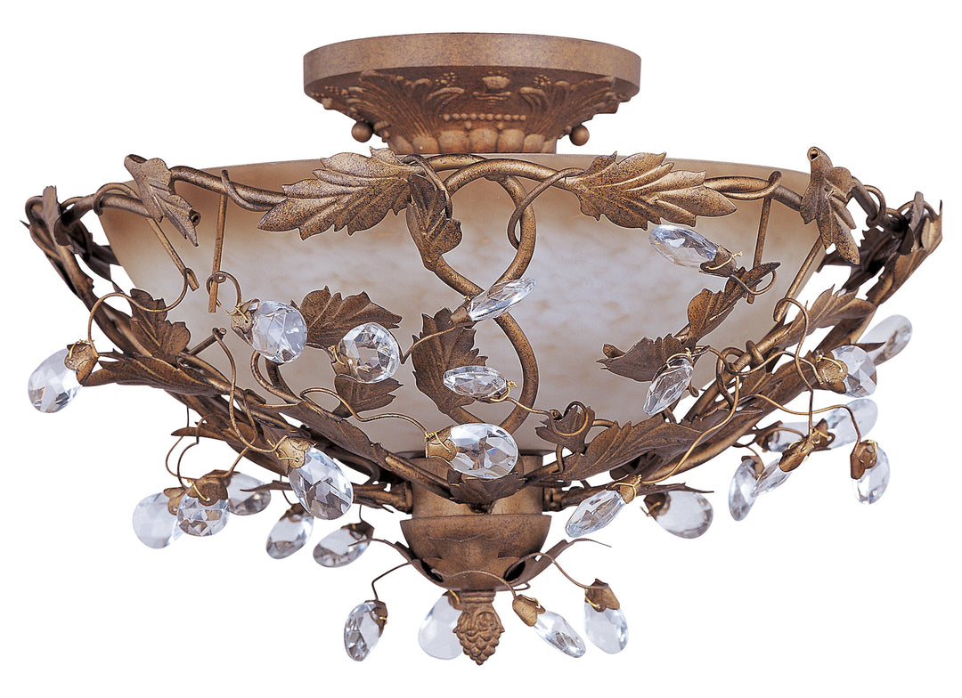 Three Light Etruscan Gold Frosted Ivory Glass Bowl Semi-Flush Mount by Maxim