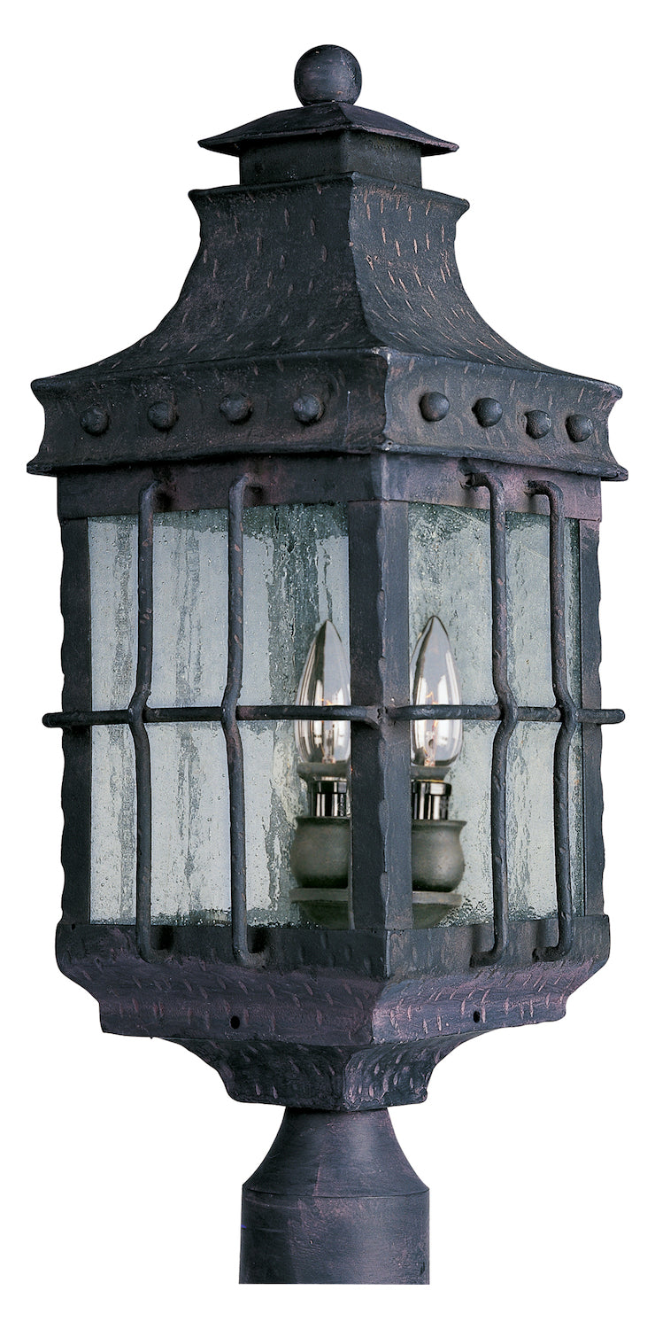 Three Light Country Forge Seedy Glass Post Light by Maxim