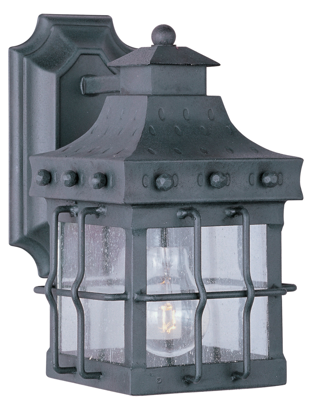 One Light Country Forge Seedy Glass Wall Lantern by Maxim