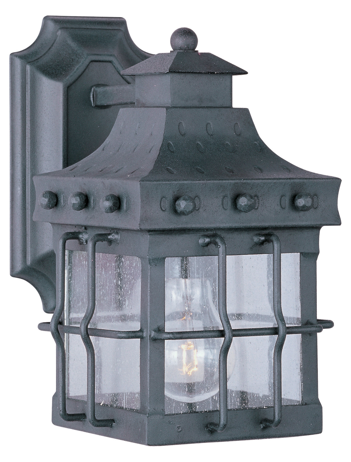 One Light Country Forge Seedy Glass Wall Lantern by Maxim