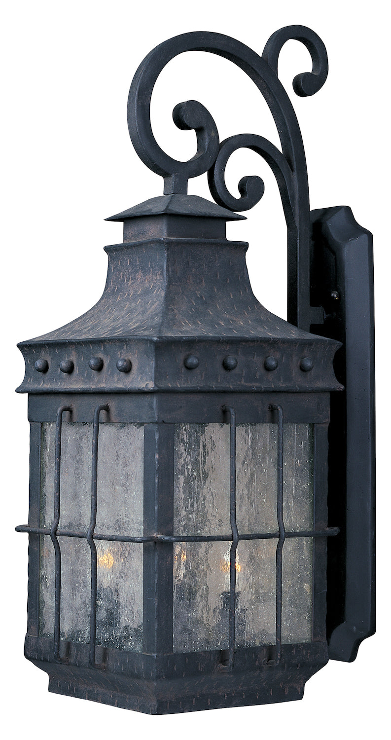 Three Light Country Forge Seedy Glass Wall Lantern by Maxim