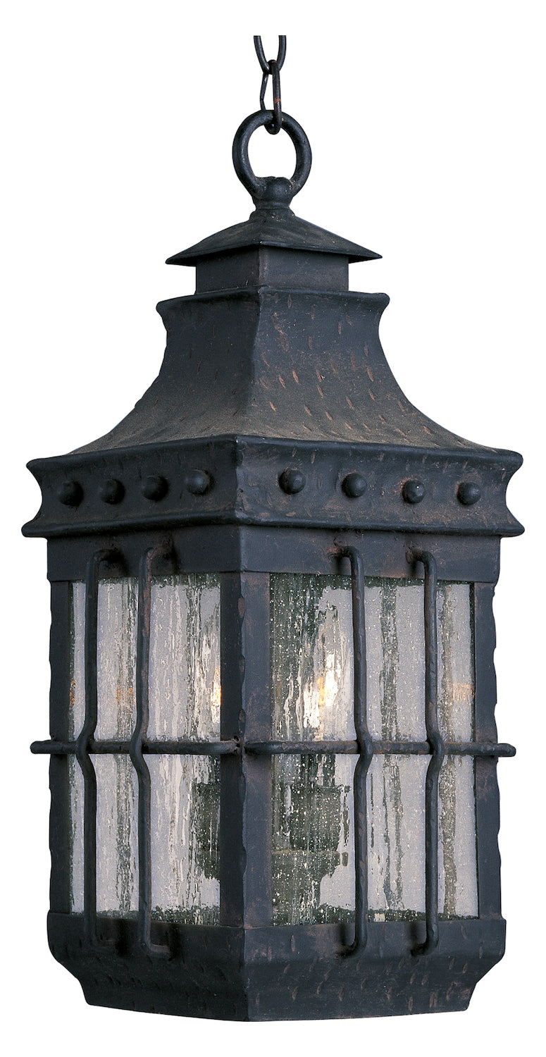 Three Light Country Forge Seedy Glass Hanging Lantern by Maxim