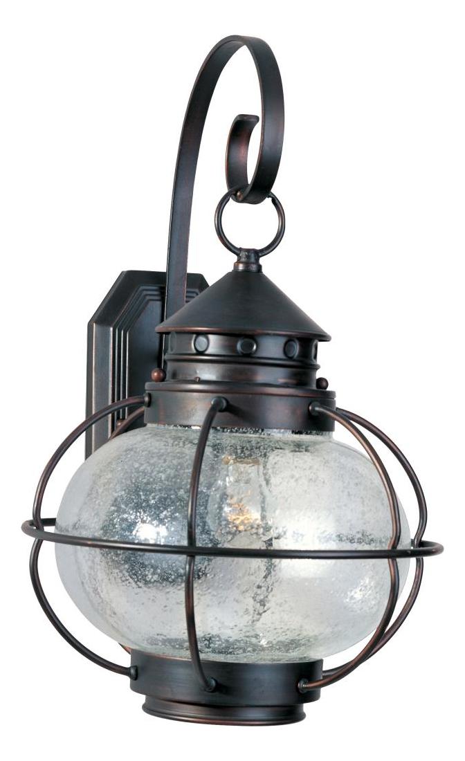 One Light Oil Rubbed Bronze Seedy Glass Wall Lantern by Maxim