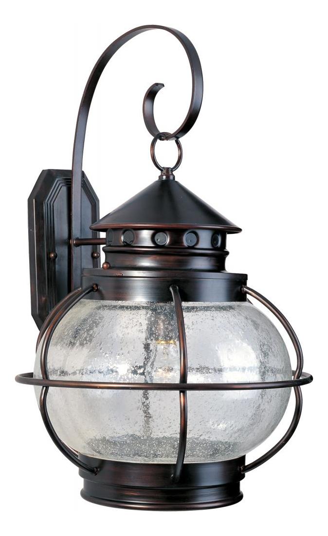 One Light Oil Rubbed Bronze Seedy Glass Wall Lantern by Maxim